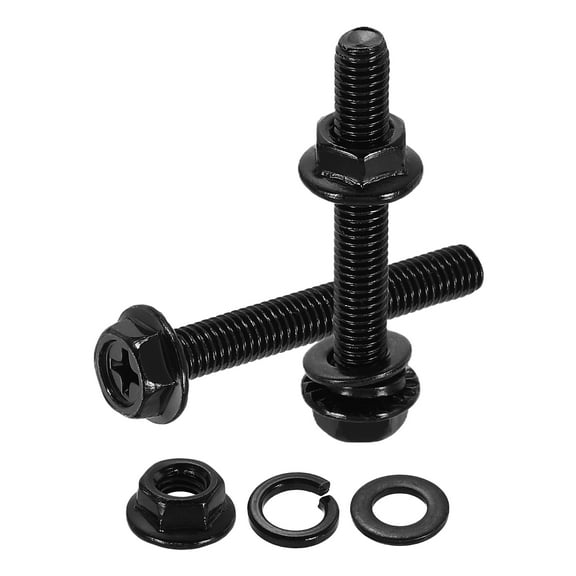 M5 x 35mm 10Pcs Phillips Flanged Hex Bolts with Nuts, Flat & Lock Washers, Black