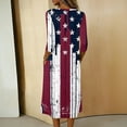 thumbnail image 4 of Women's Independence Day 250 Years Anniversary Patriotic Dress 3/4 Sleeve Button Neck Printed Midi Dress Loose Fit Soft Fabric Casual Comfortable Everyday Wear USA Flag Summer Dress Navy M, 4 of 4