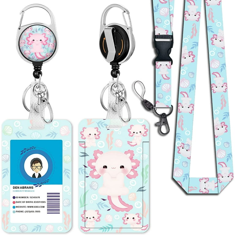 Cute Axolotl Lanyards for Id Badges, Retractable ID Badge Holder with  Detachable Lanyard, Fashionable Badge Reel Heavy Duty with 360 Degrees  Rotate Carabiner Clip, Nurse Teacher Office Gifts 