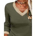 thumbnail image 3 of Langwyqu Slim Fit Women Long Sleeved V-Neck Shirt Tops, 3 of 5