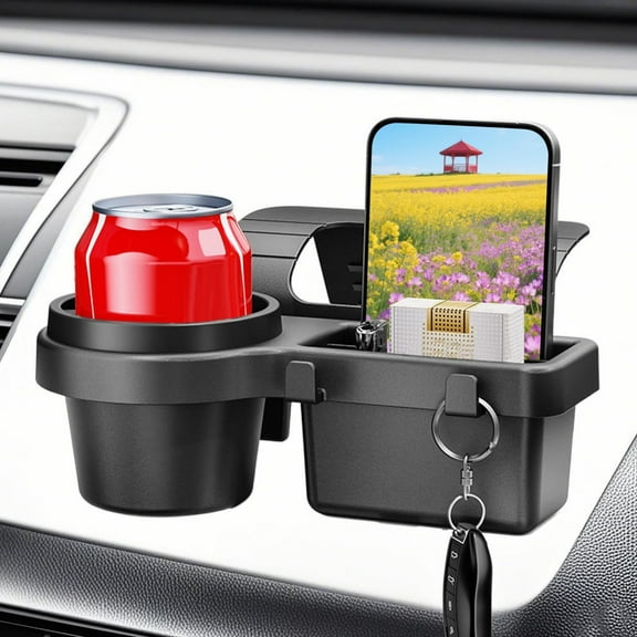 Car Door Storage Box, Car Cup Holder, Phone Mount Organizer, Multi Functional Design, Adjustable Hooks, Black, For Drink, Smartphones, Keys, Water Bottle