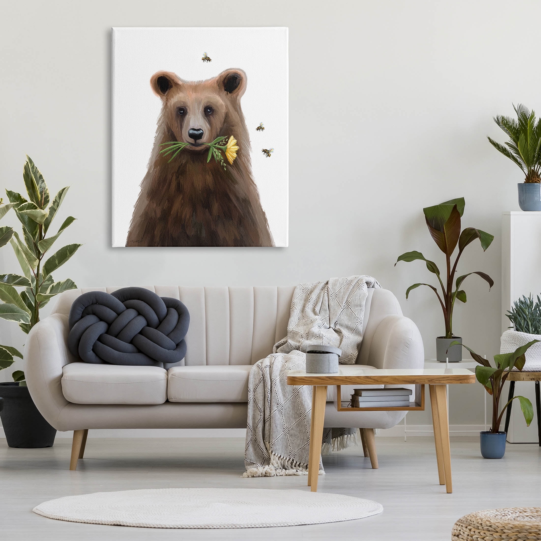 Stupell Industries Woodland Bear Flower Sprig Graphic Art Gallery Wrapped Canvas Print Wall Art, Design by Elizabeth Tyndall
