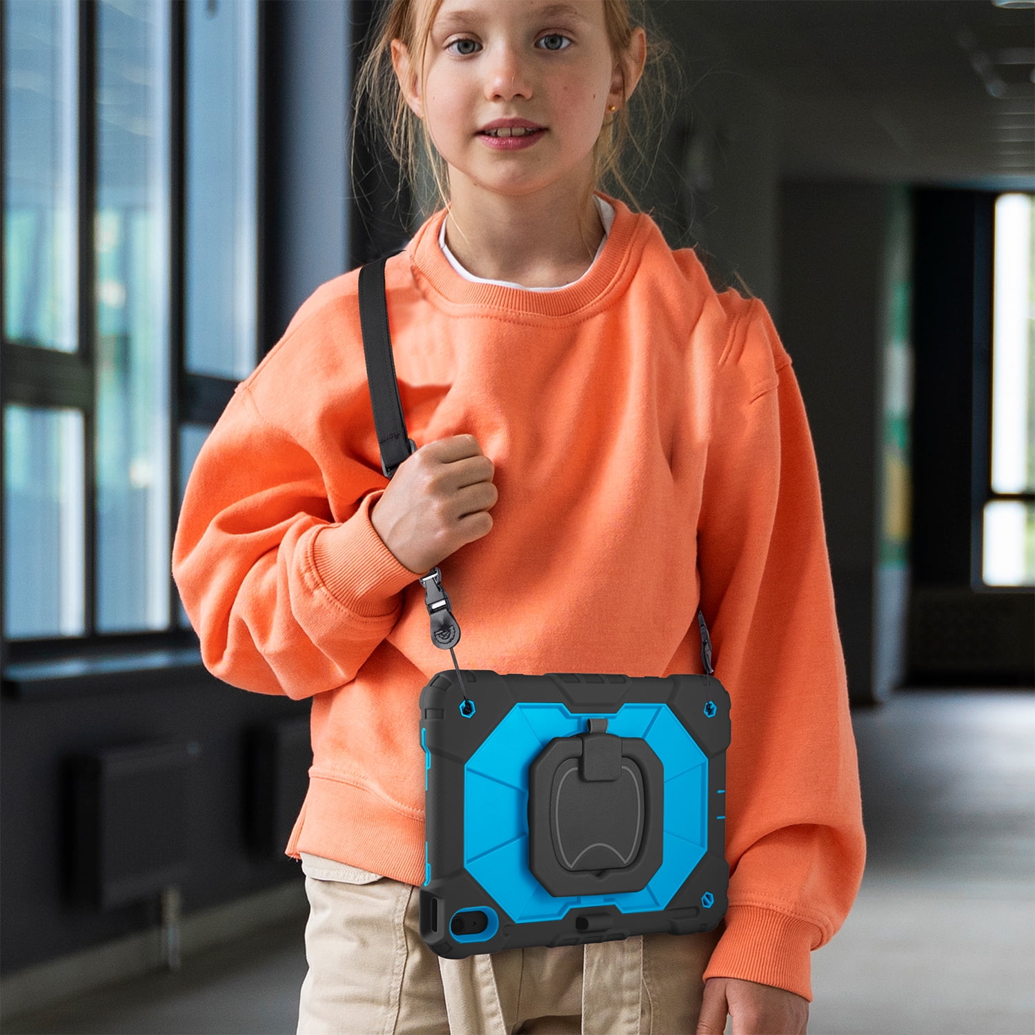 Vena For Apple iPad A16 Case For Kids (10.9"), iPad 10th Generation Case 360° Rotating Hand Strap Stand, iPad 11th Generation Cover with Pencil Holder and Shoulder Strap, Blue