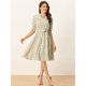 thumbnail image 3 of Vestido floral de gasa midi evasé con cuello Peter Pan para mujer Verde Claro XL, 3 of 6