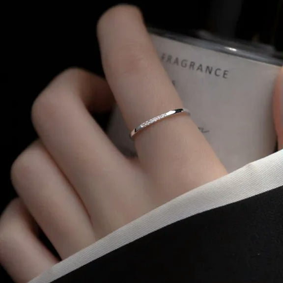QQTDFG Women Sterling Silver 925 CZ Dainty Thin Band Ring A3062-7