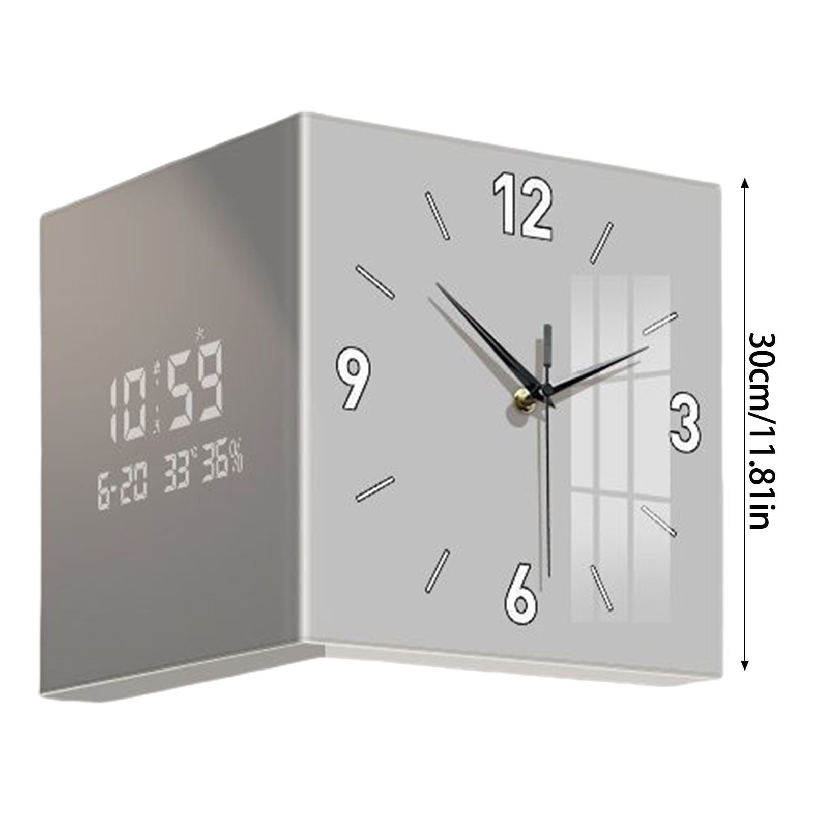URTERYSER Double Sided Corner Wall Clock Easy To Read Square Designs Digital Display Wall Clock for Living Room and Office Decors Light Gray