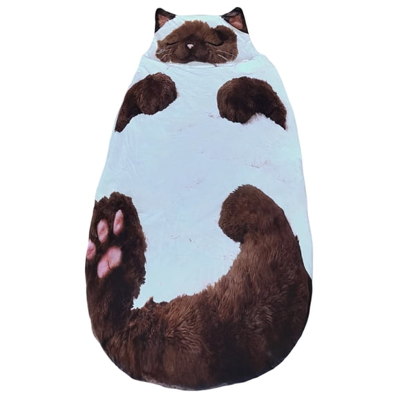 Cat Envelope Sleeping Bag, Winter Adult Plush, Adorable White And Brown Design