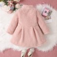 thumbnail image 3 of Douhoow Toddler Baby Girl Winter Sherpa Coat 1-6Y Kids Fleece A-Line Coat Dress Solid Color Long Sleeve Lapel Jacket, 3 of 7