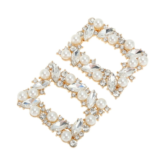 Unique Bargains 2 Pcs Shoe Accessories Fashionable Pearl Square Clasp Pin Back Style Shoe Decorations Gold Tone