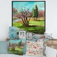 thumbnail image 2 of Two Distant Trees In A Vibrant Green Landscape 36 in x 36 in Framed Painting Canvas Art Print, by Designart, 2 of 5