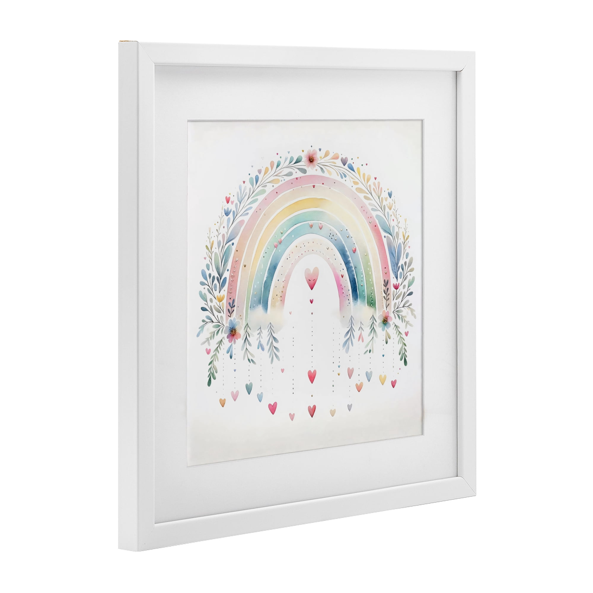 Stupell Industries Rainbow with Hanging Hearts White Framed Print Under Glass, design by Creative Studio