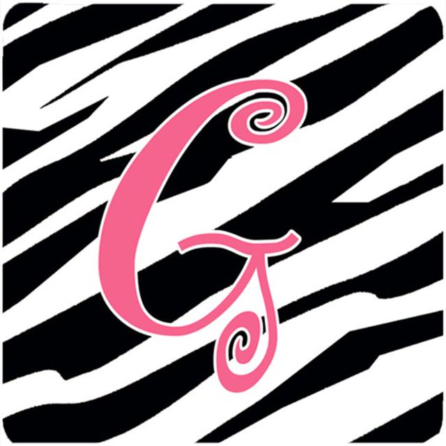 Monogram - Zebra Stripe And Pink Foam Coasters - Set 4, Initial Letter G