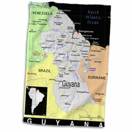 3dRose Modern Map Of Guyana In Vivid Color - Towel  15 by 22-inch
