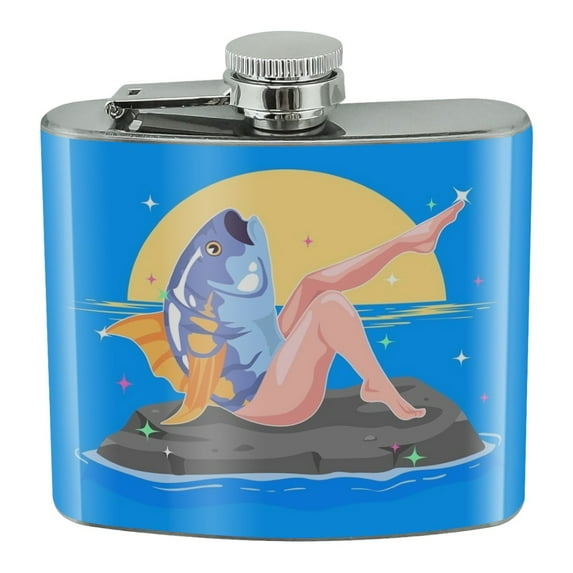 Reverse Mermaid With Tuna Head Stainless Steel 5oz Hip Drink Kidney Flask