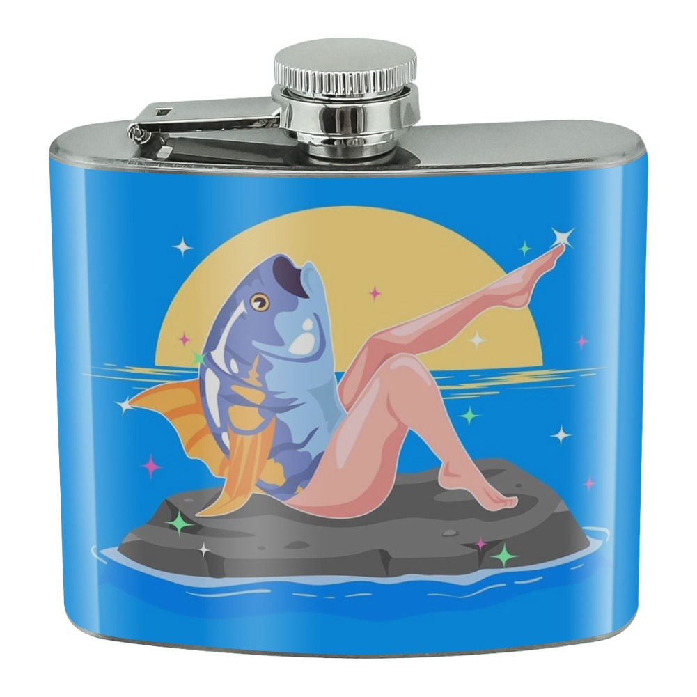Reverse Mermaid With Tuna Head Stainless Steel 5oz Hip Drink Kidney Flask 