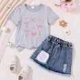 thumbnail image 2 of HCNTES Kid Girls Clothes Outfits Outfits Bowknot T-Shirt + Denim Short Skort Little Girls Summer Clothing Set, Size 2-7 Years, 2 of 4