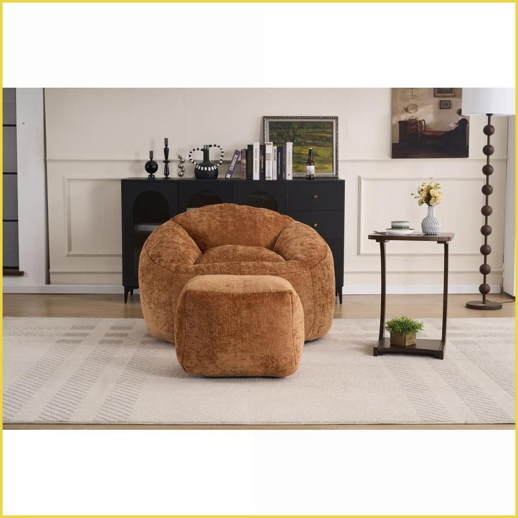 Memory Foam Bean Bag Chair for Adults & Teens – Ultra Soft Lazy Sofa with Filling | Chenille | Round