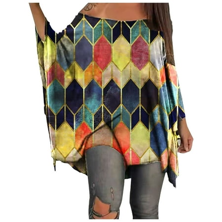 

CZHJS Casual Elegant Dressy Geometric Printed Ombre Vacation Shirt Strapless Tops Short Sleeve Tees Women T-Shirts Summer Tunic Loose Fitting Yellow XL