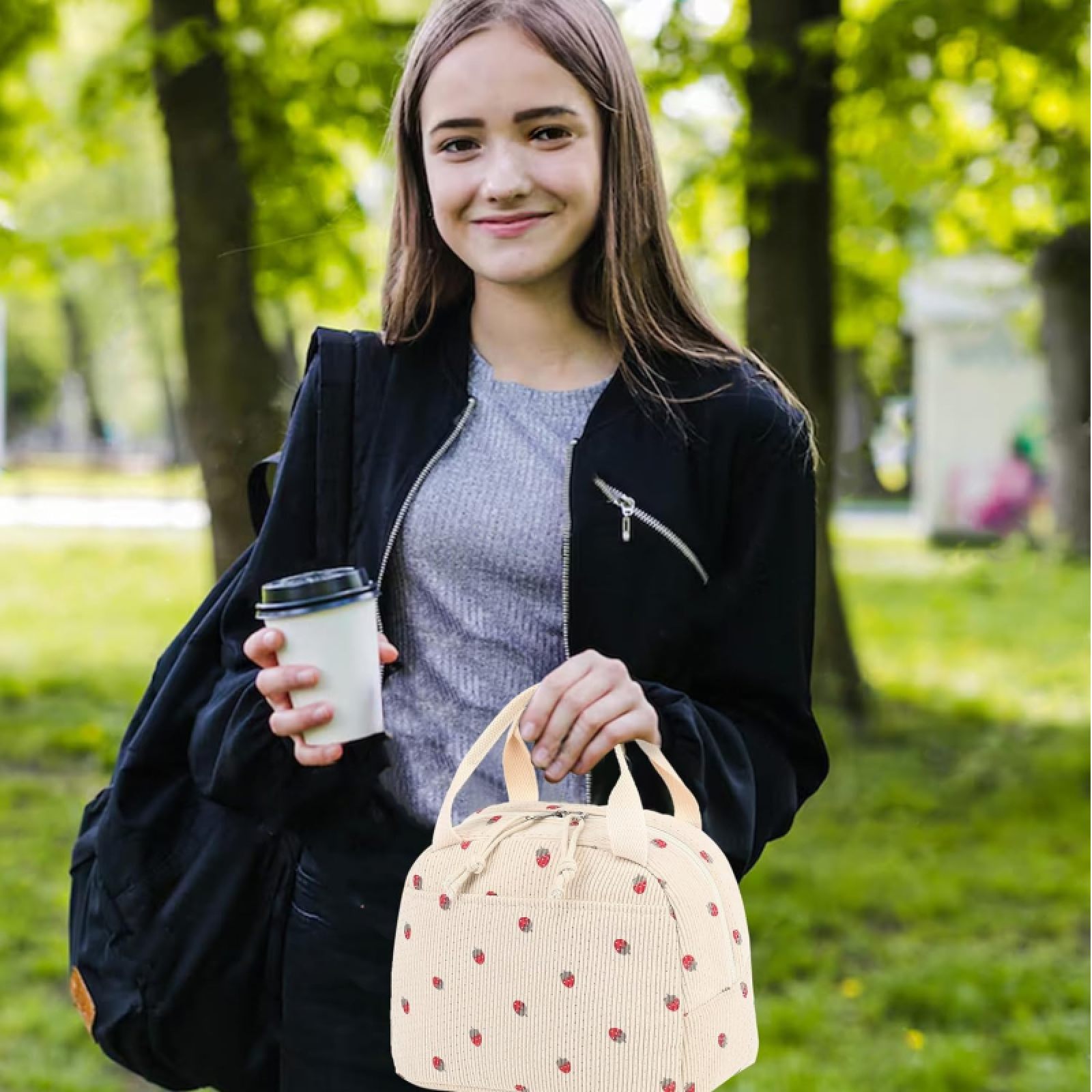 SQDWYGG Lunch Bag Cute Corduroy Lunch Handbag Reusable Insulated Lunch Box Large Capacity Reusable Insulated Refrigerated Box Suitable For Work, Picnics Or Travel,Beige checkerboard