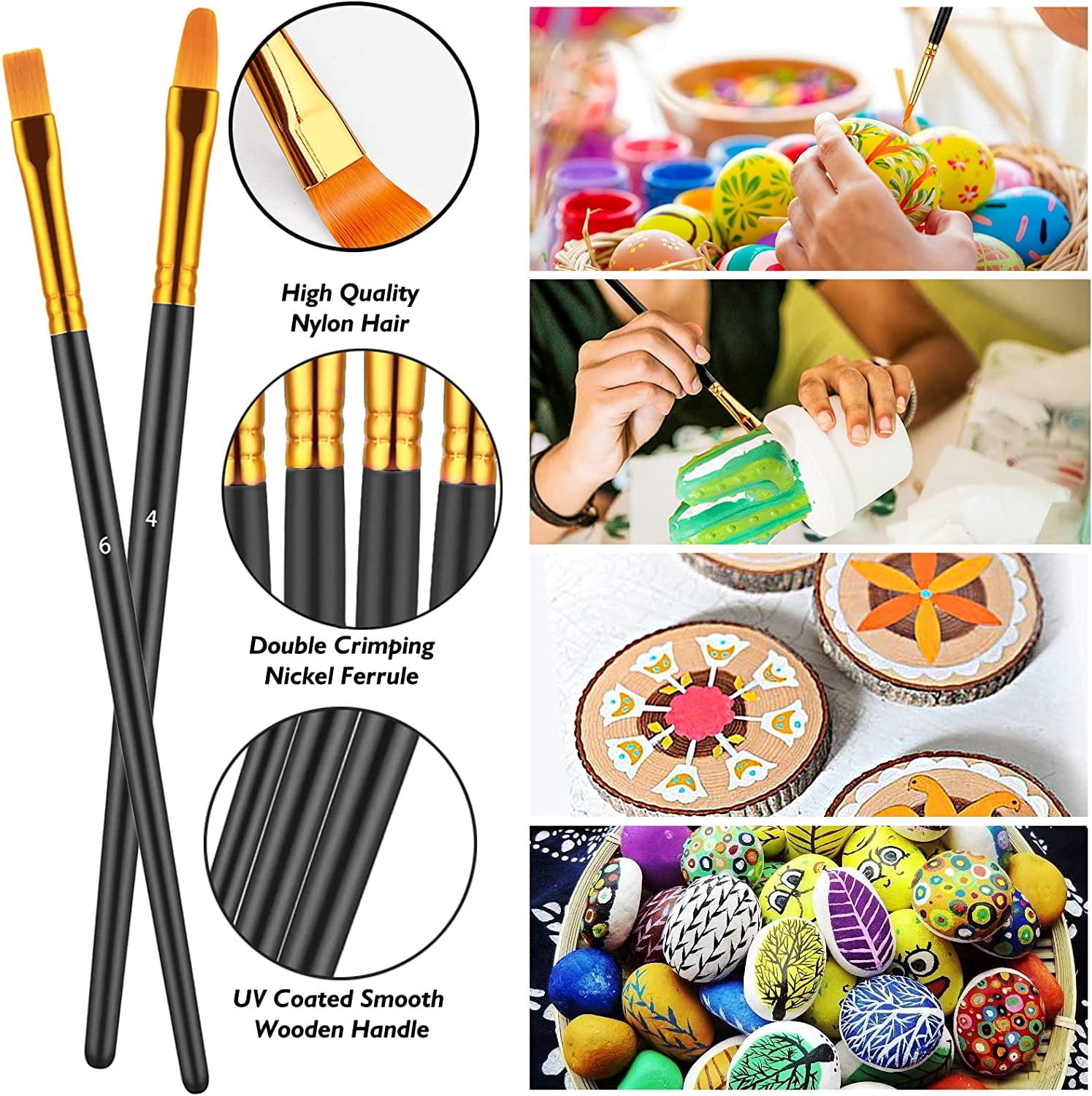 JJEAN-Paint Brushes Set, 60 Pcs Paint Brushes for Acrylic Painting, Oil Watercolor Acrylic Paint Brush, Artist Paintbrushes for Body Face Rock Canvas, Adult Drawing Arts Crafts Supplies, Black