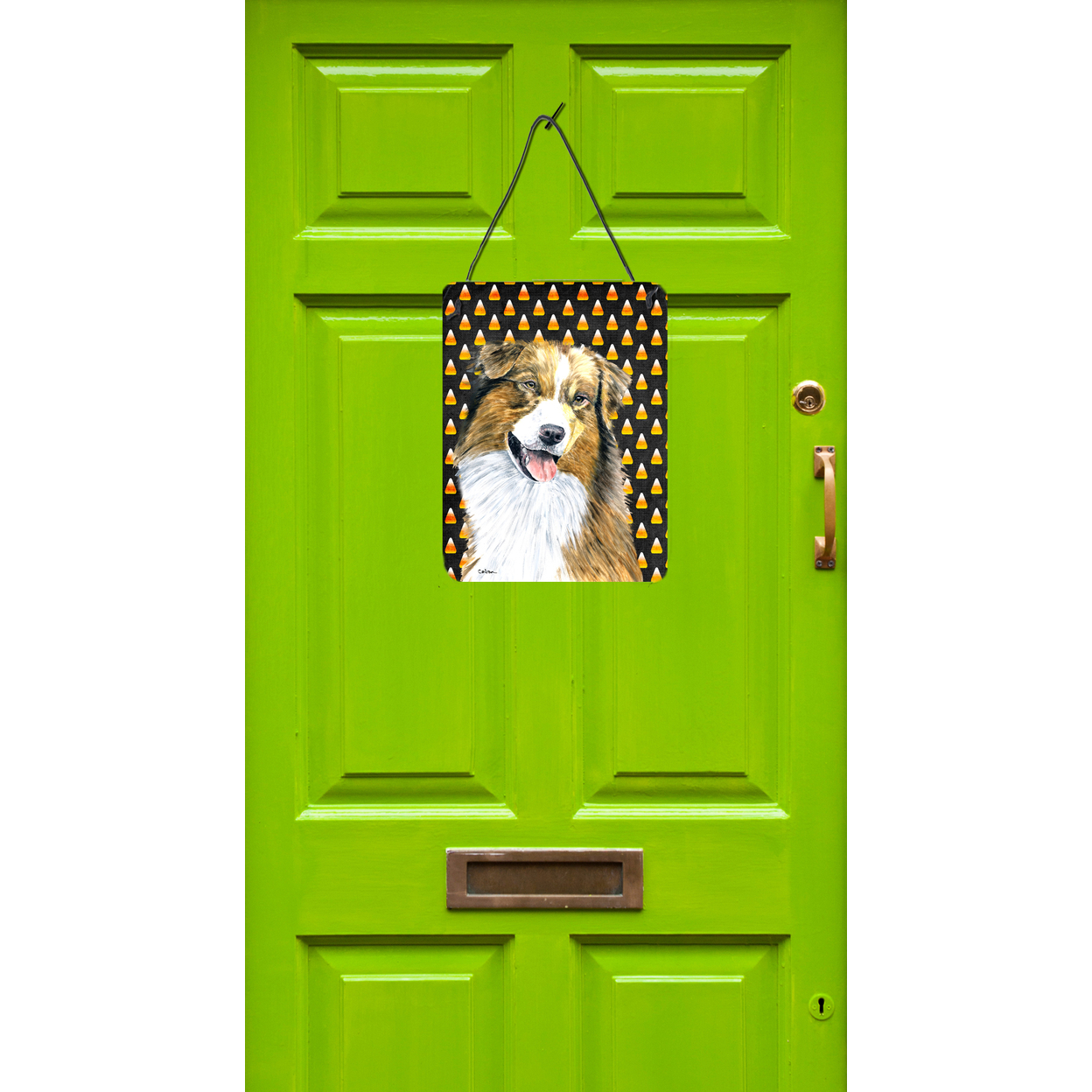 Australian Shepherd Candy Corn Halloween Portrait Wall or Door Hanging Prints