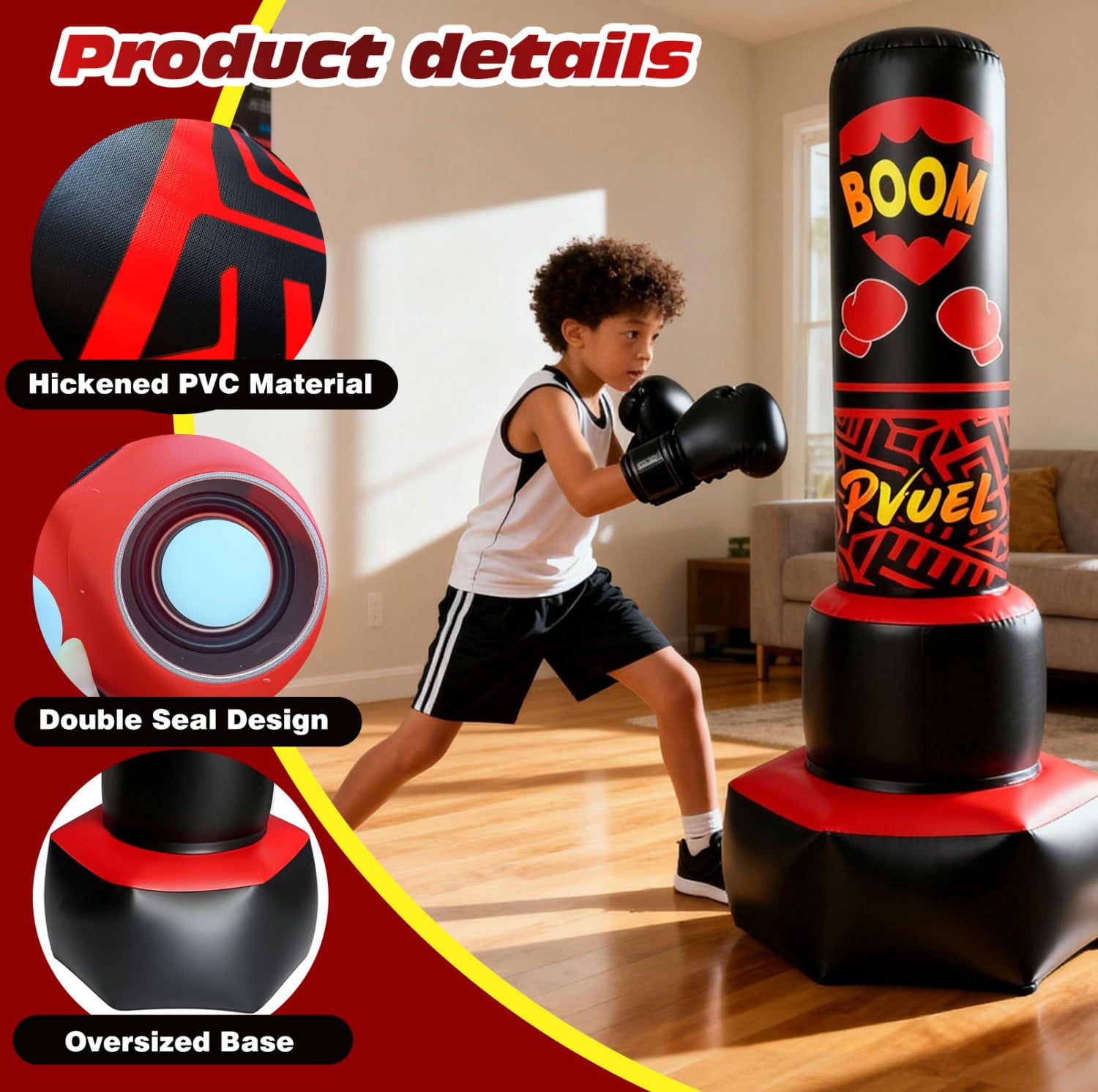 67inch Boxing Punching Bag Set for Adults Teens, Inflatable Boxing Freestanding with Gloves, Pump for Kids Children Youth Men Boxing Training Equipment MMA Fitness Home Gym, Red