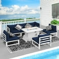 thumbnail image 3 of RADIATA Patio Aluminum Furniture Set with Fire Pit Table and Oversized 29" Seats, 7 Pieces Outdoor Sectional Conversation Sofa Set for Backyard, Poolside, 500 lb/Seat, White & Denim Blue, 3 of 9