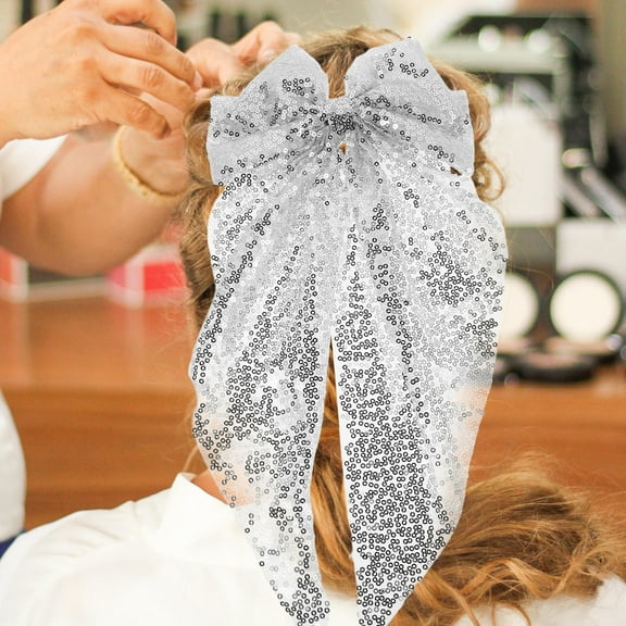 ELAYARD Bow Hair Clips Women Sequin Bow Fashionable Silver 1Set For Women Casual Events