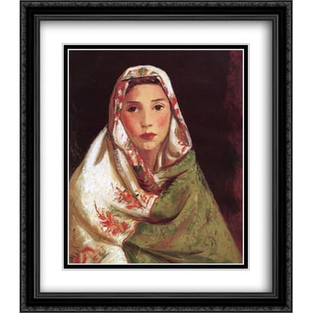 Mexican Girl, Maria 2x Matted 28x32 Large Black Ornate Framed Art Print by Robert Henri