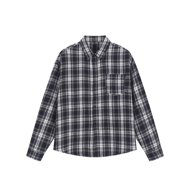 Blusa y camisa de manga larga con cuello vuelto para hombre, blusa informal a cuadros a la moda con botones y cuello vuelto, blusa de poliéster para hombre