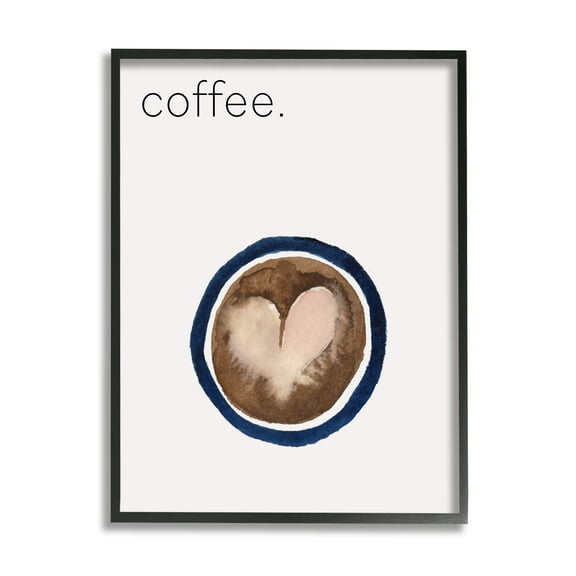 Stupell Industries Coffee with Heart Shape Food & Beverage Painting Black Framed Art Print Wall Art, 11 x 14