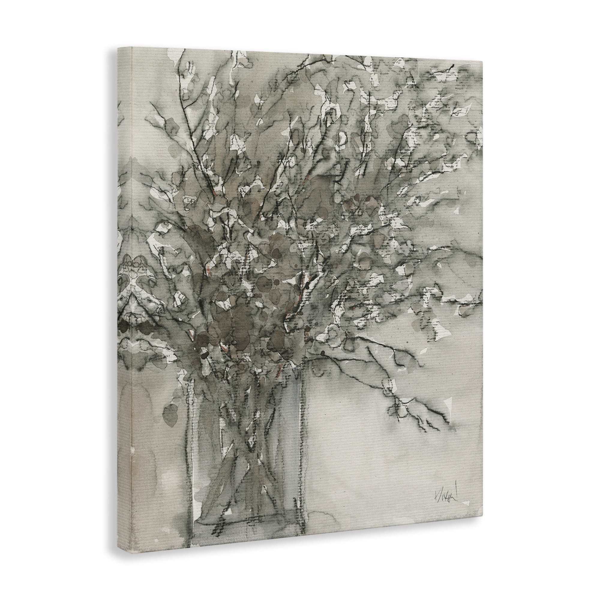 Stupell Industries Grey Charcoal Bouquet Plants & Flowers Painting Wrapped Canvas Art Print Wall Art, 24 x 30