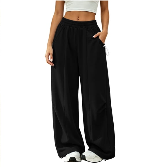 ZHYou No Boundarie Womens Oversized Sweatpants Elastic Waisted Wide Leg Baggy Fit Pull On Casual Pants with Drawstring Pockets,Black,Size M