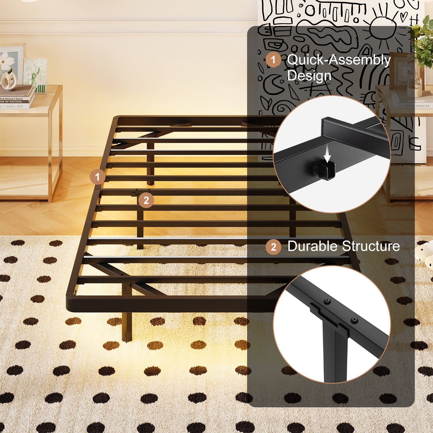 Amolife Heavy Duty Twin Size Floating Bed Frame with Smart LED Lights and Charging Station, Black