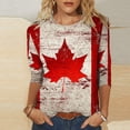 thumbnail image 3 of Mujeres 3/4 Manga Tops Y Blusas Canadá Impresión Cuello Redondo Suéter, Top de Moda Casual, Tops de Moda de las Mujeres, 3 of 6