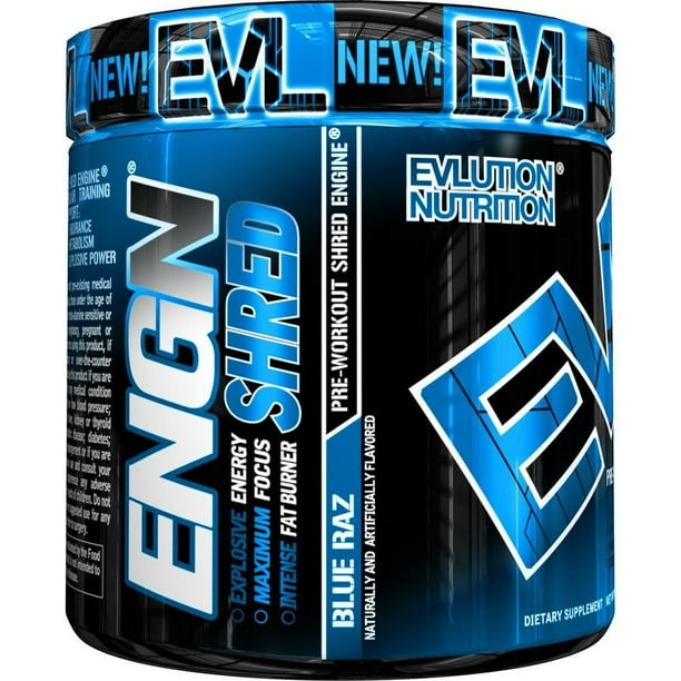 Evlution Nutrition ENGN Shred Pre Workout Powder, Blue Raz