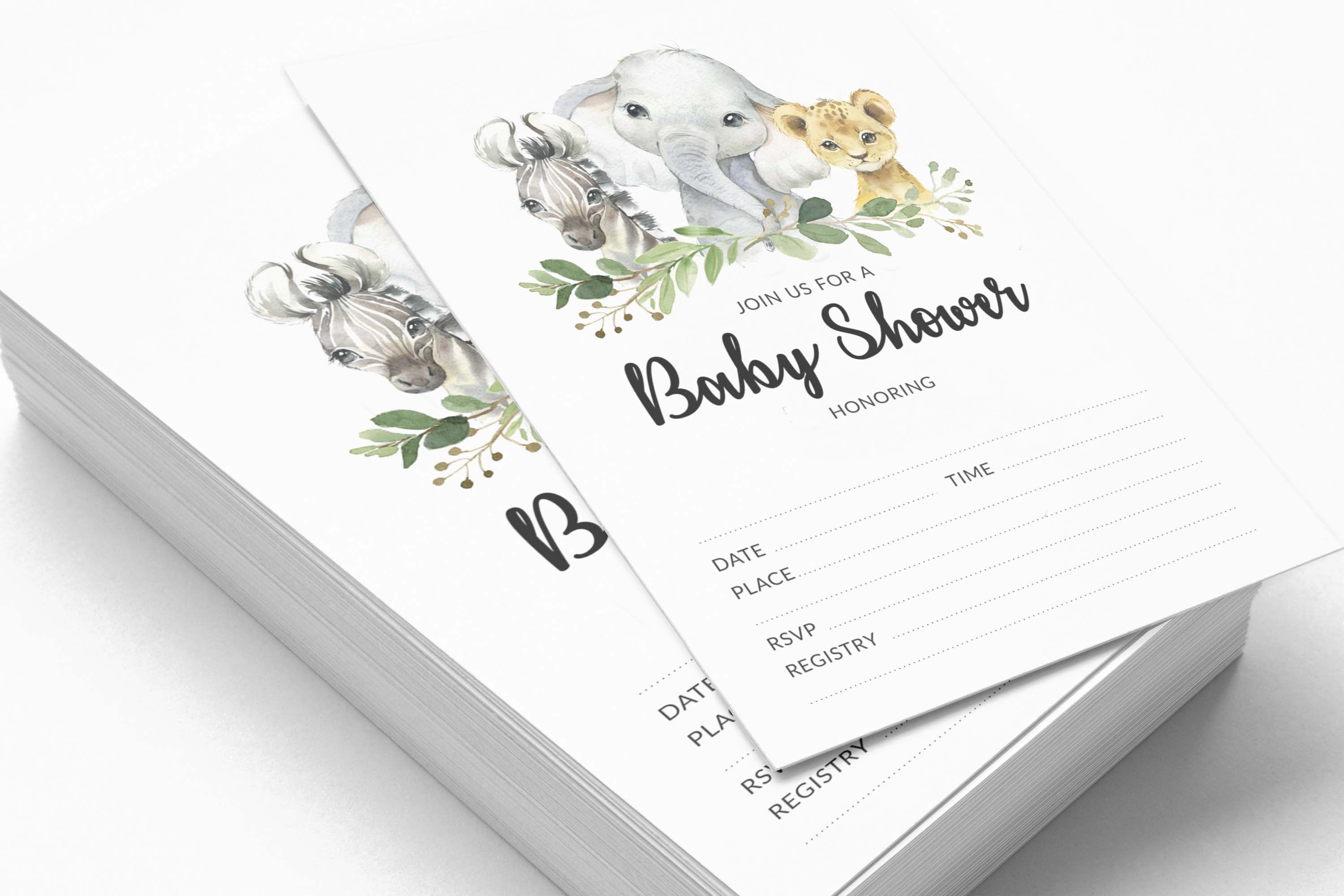 Inkdotpot Set Of 30Safari Baby Shower Invitations-Diaper Raffle Tickets And Baby Shower Book Request Cards Jungle Animals Invites Its A Boy Its A Girl