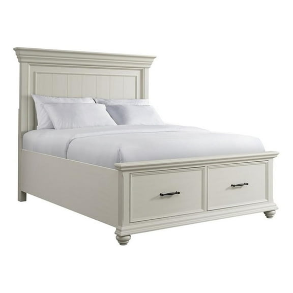 Pemberly Row Transitional Wood Queen Platform Storage Bed in White