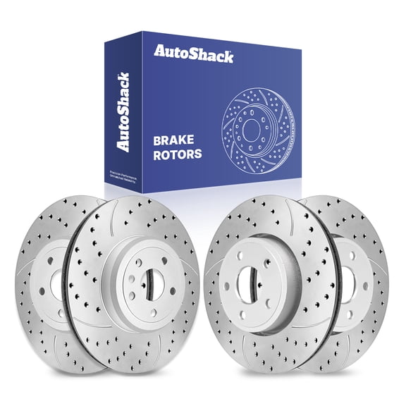 AutoShack Front Vented & Rear Vented Drilled & Slotted Silver Zinc Coated Brake Rotors 4-PC Set Replacement for 2011-2020 Dodge Durango SilverShield Pro