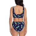 thumbnail image 3 of Kdxio Astronaut Dinosaur Print Women's 2 Piece High Waisted Wrap Spaghetti Strap Summer Swimsuit Bikini Set-Medium, 3 of 7