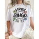 thumbnail image 1 of Camisetas para mujer Verano manga corta Tops para DeportesWomen'S Lucky Bingo Print Casual T-Shirt, Polyester Crew Neck Short Sleeve Tee, Comfortable Knit Fabric, with Medium Stretch, for All Season, 1 of 6