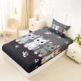 thumbnail image 4 of jejeloiu Grey Paw Print Cat Twin Sheet Sets Kids,Minimal Kitten Print Bedding,3pcs, 4 of 6