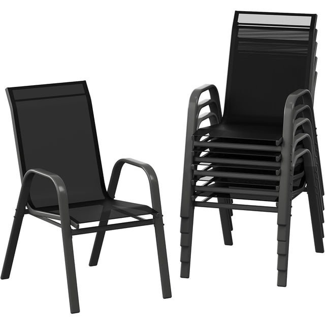Patio Furniture Patio Chairs Set of 6, Outdoor Stackable Dining Chairs with Textilene Fabric, All Weather Deck Stacking Chairs with High Back for Backyard Poolside Garden Balcony, Black