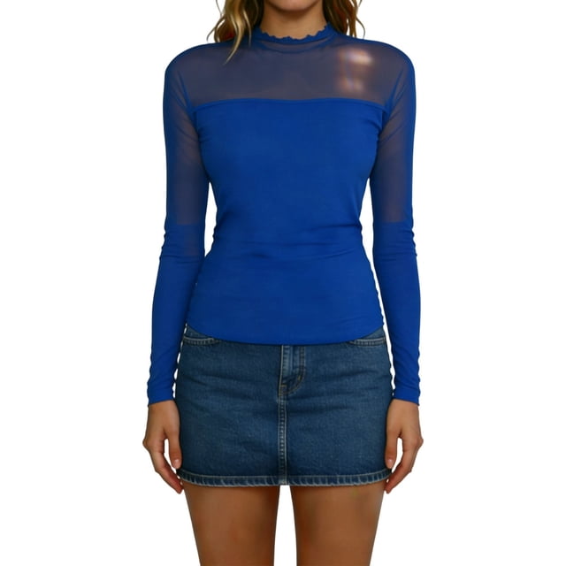 RXMEKW Haut de Base en Maille Extensible pour Femmes à Manches Longues et Col Montant pour Superposition Noir