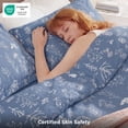 thumbnail image 4 of 3 Pieces Blue Floral Comforter Sets, 1 Botanical Flowers Reversible Comforter and 2 Pillow Shams, King Size, 4 of 10