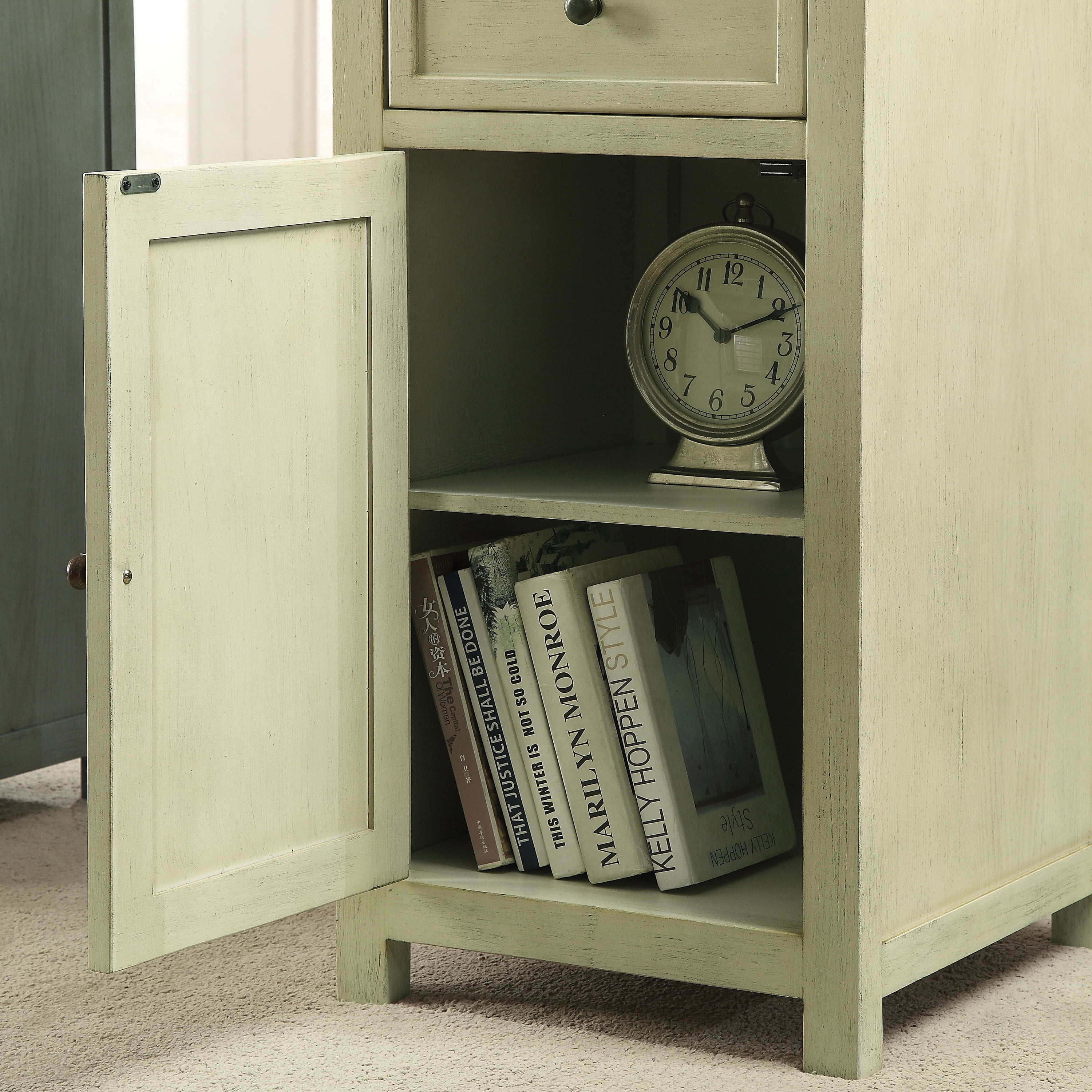 Furniture of America Pebble 1-Drawer Side Table, Antique White