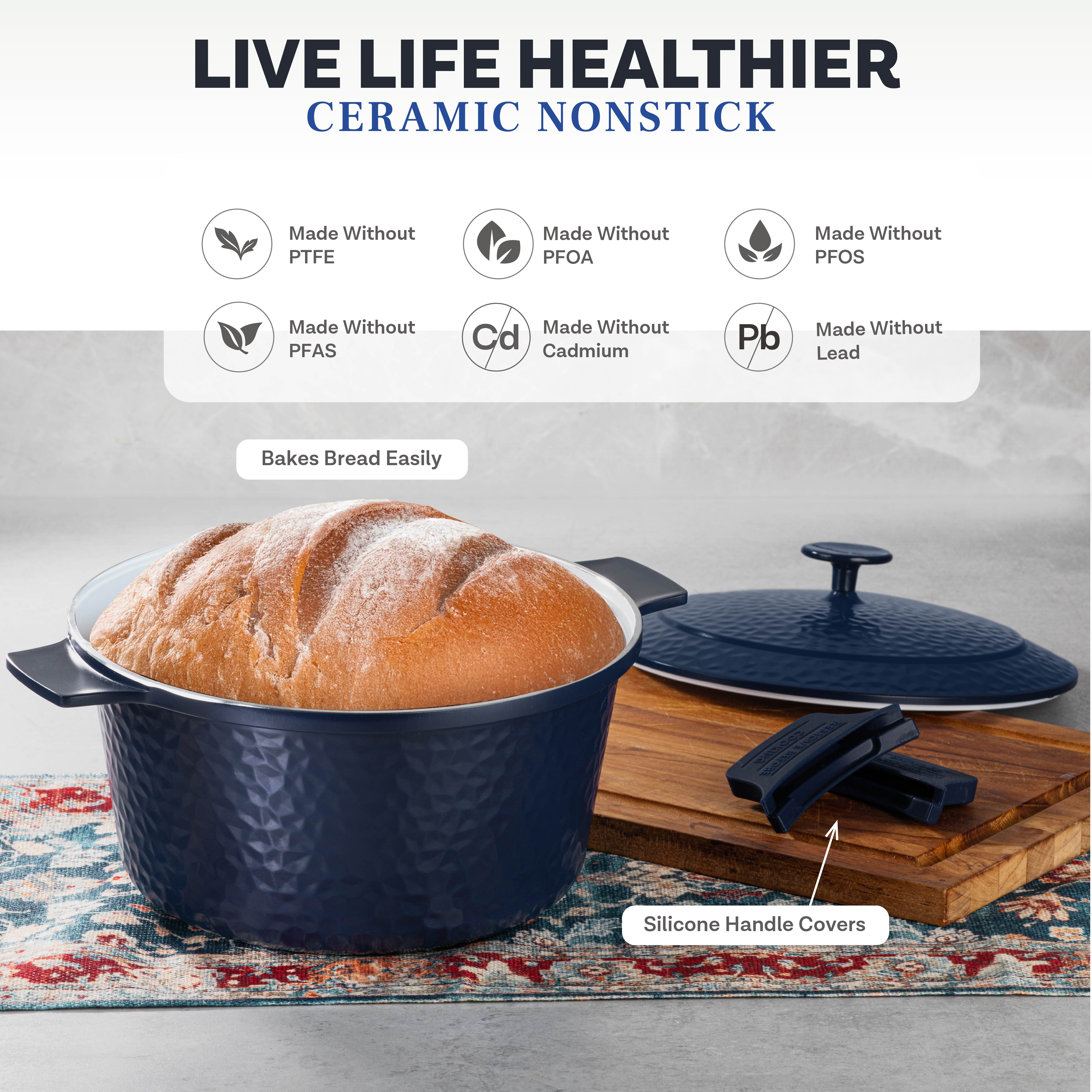 Gotham Steel Ceramic Hammered 5-Qt Dutch Oven with Lid, Navy photo 2