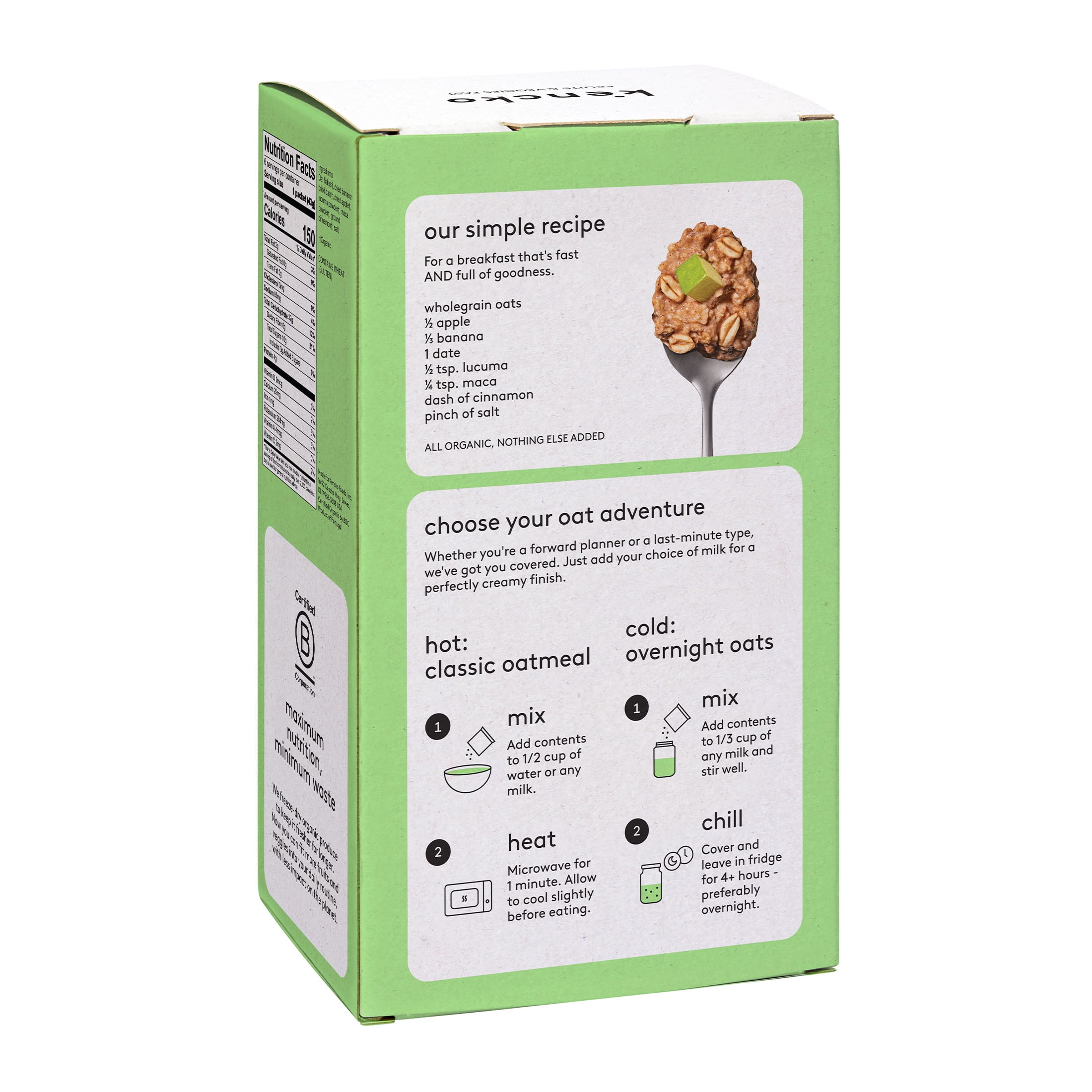Kencko Apple Cinnamon Organic Easy Instant Oatmeal, 1.52 oz, 6 Pack