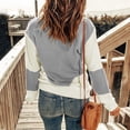 thumbnail image 3 of Jersey de punto informal para mujer, Jersey de punto con cuello redondo y mangas caídas con hombros descubiertos, empalme de Color, para primavera, Otoño e Invierno, 3 of 5