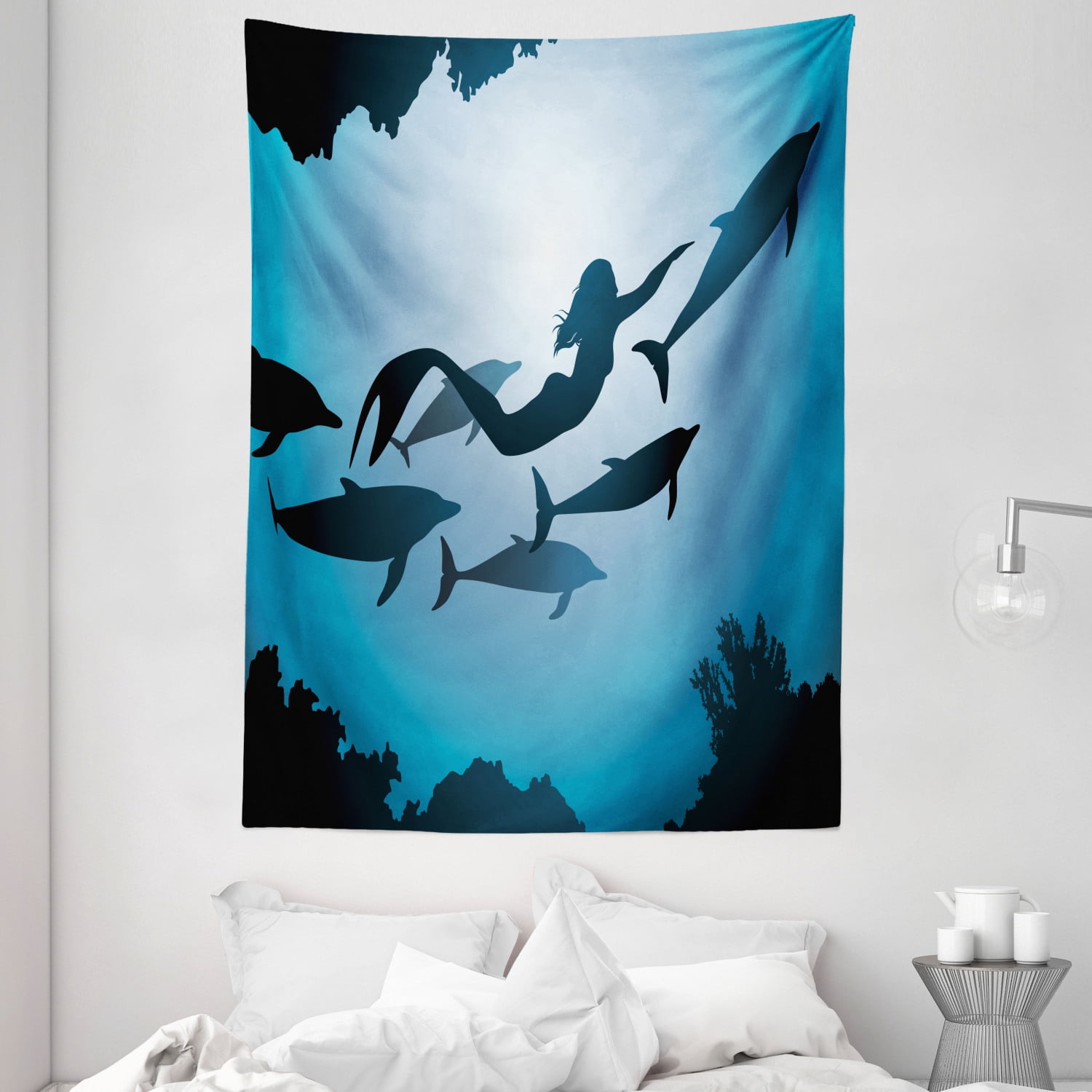 Mermaid Decor Wall Hanging Tapestry, The Mermaid And Dolphins